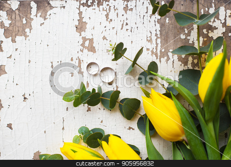 To use this stock image in your creative project, please select the size you need over to the right and click the "Add to Cart" button.
Your downloaded image will come with the Cutcaster watermark removed so don’t worry about the watermark you see on this page. wedding rings with yellow tulips on old white table stock photo, wedding rings with yellow tulips on old white table by Sergiy Artsaba