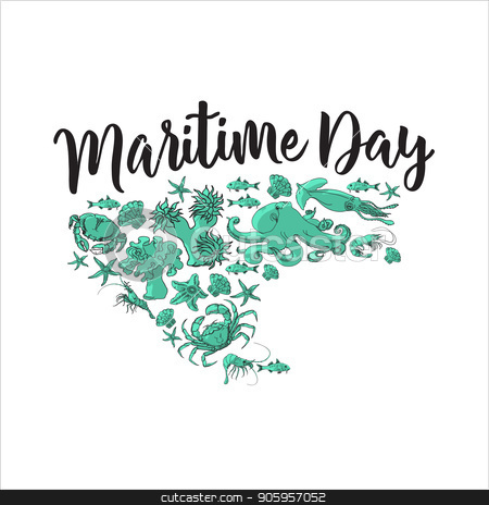 To use this stock image in your creative project, please select the size you need over to the right and click the "Add to Cart" button.
Your downloaded image will come with the Cutcaster watermark removed so don’t worry about the watermark you see on this page. Maritime day. Sea animals. Vector images. stock vector clipart, Maritime day. Sea animals isolated on white background. Vector image crab, fish, starfish, shrimp, coral. Marine stickers by VeYe