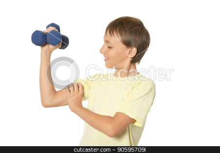 To use this stock image in your creative project, please select the size you need over to the right and click the "Add to Cart" button.
Your downloaded image will come with the Cutcaster watermark removed so don’t worry about the watermark you see on this page. Young boy doing exercises stock photo, Young boy doing exercises with dumbbells isolated on white background by Ruslan Huzau