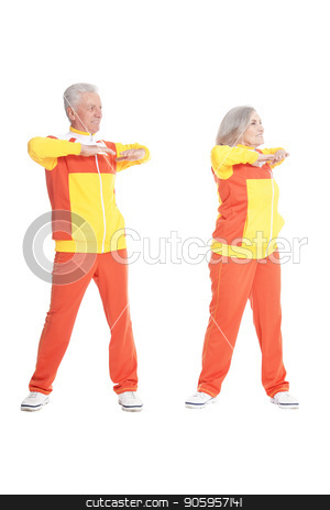 To use this stock image in your creative project, please select the size you need over to the right and click the "Add to Cart" button.
Your downloaded image will come with the Cutcaster watermark removed so don’t worry about the watermark you see on this page. Active smiling senior couple stock photo, Active smiling senior couple exercising isolated on white by Ruslan Huzau