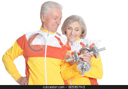 To use this stock image in your creative project, please select the size you need over to the right and click the "Add to Cart" button.
Your downloaded image will come with the Cutcaster watermark removed so don’t worry about the watermark you see on this page. Active smiling senior couple stock photo, Active smiling senior couple exercising isolated on white by Ruslan Huzau