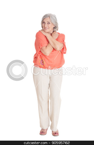 To use this stock image in your creative project, please select the size you need over to the right and click the "Add to Cart" button.
Your downloaded image will come with the Cutcaster watermark removed so don’t worry about the watermark you see on this page. Portrait of beautiful senior woman stock photo, Portrait of beautiful senior woman in pink shirt posing isolated on white background by Ruslan Huzau