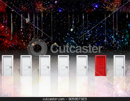 To use this stock image in your creative project, please select the size you need over to the right and click the "Add to Cart" button.
Your downloaded image will come with the Cutcaster watermark removed so don’t worry about the watermark you see on this page. Choice stock photo, Surreal digital art. Seven white door with one red door. by Bruce Rolff