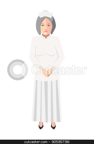 To use this stock image in your creative project, please select the size you need over to the right and click the "Add to Cart" button.
Your downloaded image will come with the Cutcaster watermark removed so don’t worry about the watermark you see on this page. Old nurse in white medical robe, flat character on white stock vector clipart, Old nurse in white medical robe, flat character isolated on white by Evgeny