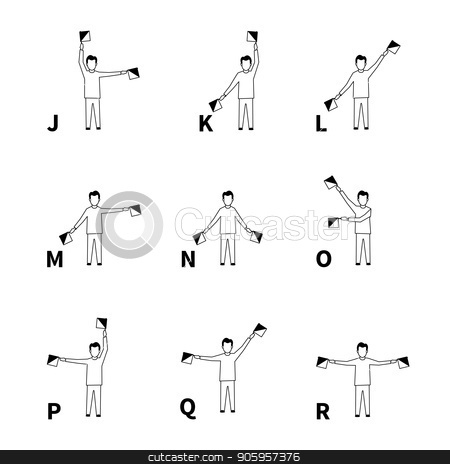 To use this stock image in your creative project, please select the size you need over to the right and click the "Add to Cart" button.
Your downloaded image will come with the Cutcaster watermark removed so don’t worry about the watermark you see on this page. Semaphore signs alphabet, black latin letters on white stock vector clipart, Semaphore signs alphabet, black latin letters isolated on white by Evgeny