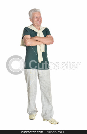 To use this stock image in your creative project, please select the size you need over to the right and click the "Add to Cart" button.
Your downloaded image will come with the Cutcaster watermark removed so don’t worry about the watermark you see on this page. happy senior man in shirt stock photo, senior man in green shirt posing on white background by Ruslan Huzau