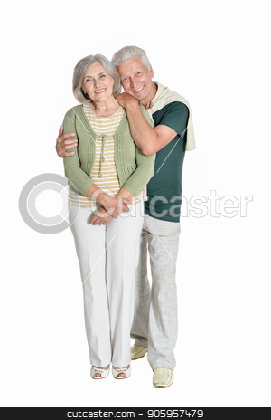 To use this stock image in your creative project, please select the size you need over to the right and click the "Add to Cart" button.
Your downloaded image will come with the Cutcaster watermark removed so don’t worry about the watermark you see on this page. portrait of senior couple embracing isolated stock photo, Full length portrait of senior couple embracing isolated on white background by Ruslan Huzau