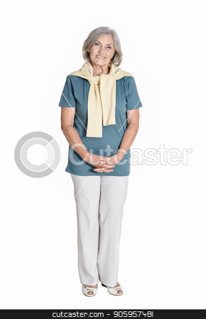 To use this stock image in your creative project, please select the size you need over to the right and click the "Add to Cart" button.
Your downloaded image will come with the Cutcaster watermark removed so don’t worry about the watermark you see on this page. happy senior woman posing stock photo, full length, happy senior woman posing, isolated on white by Ruslan Huzau