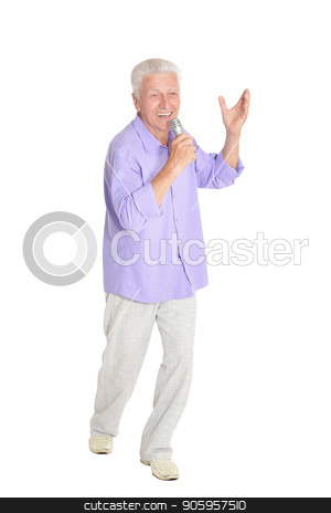 To use this stock image in your creative project, please select the size you need over to the right and click the "Add to Cart" button.
Your downloaded image will come with the Cutcaster watermark removed so don’t worry about the watermark you see on this page. mature man with microphone stock photo, Senior man singing with microphone posing against white background by Ruslan Huzau