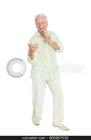 To use this stock image in your creative project, please select the size you need over to the right and click the "Add to Cart" button.
Your downloaded image will come with the Cutcaster watermark removed so don’t worry about the watermark you see on this page. mature man with microphone stock photo, Senior man singing with microphone posing against white background by Ruslan Huzau