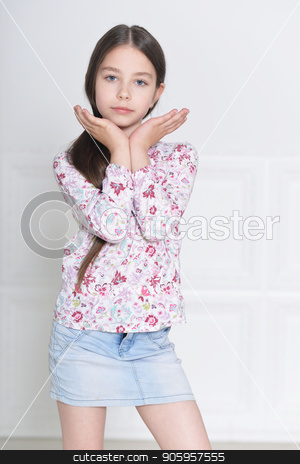 To use this stock image in your creative project, please select the size you need over to the right and click the "Add to Cart" button.
Your downloaded image will come with the Cutcaster watermark removed so don’t worry about the watermark you see on this page. cute little girl posing stock photo, portrait of cute little girl posing in studio by Ruslan Huzau