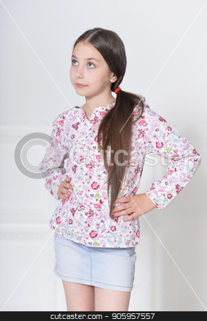 To use this stock image in your creative project, please select the size you need over to the right and click the "Add to Cart" button.
Your downloaded image will come with the Cutcaster watermark removed so don’t worry about the watermark you see on this page. cute little girl posing stock photo, portrait of cute little girl posing in studio by Ruslan Huzau