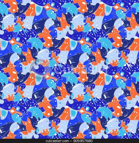 To use this stock image in your creative project, please select the size you need over to the right and click the "Add to Cart" button.
Your downloaded image will come with the Cutcaster watermark removed so don’t worry about the watermark you see on this page. Bright background with fantastic creatures. stock vector clipart, Bright background with fantastic creatures. Seamless pattern with fantazy animals. olored repeating pattern for the background of packaging paper, textiles, websites, wallpaper and other patterned by Heliburcka
