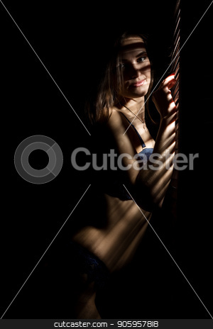 To use this stock image in your creative project, please select the size you need over to the right and click the "Add to Cart" button.
Your downloaded image will come with the Cutcaster watermark removed so don’t worry about the watermark you see on this page. Beautiful woman in underwear stending near window and closed louver on a sunny day. Striped shadow on a body stock photo, Beautiful woman in underwear stending near window and closed louver on a sunny day. Striped shadow on a body. by Alexander