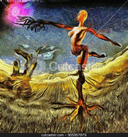 To use this stock image in your creative project, please select the size you need over to the right and click the "Add to Cart" button.
Your downloaded image will come with the Cutcaster watermark removed so don’t worry about the watermark you see on this page. Nymph stock photo, Woman dancer rooted like a tree by Bruce Rolff