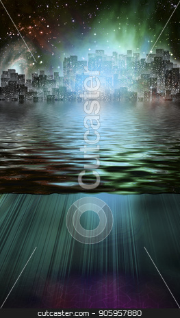 To use this stock image in your creative project, please select the size you need over to the right and click the "Add to Cart" button.
Your downloaded image will come with the Cutcaster watermark removed so don’t worry about the watermark you see on this page. Magical City stock photo, Fantasy City and Underwater Scene by Bruce Rolff