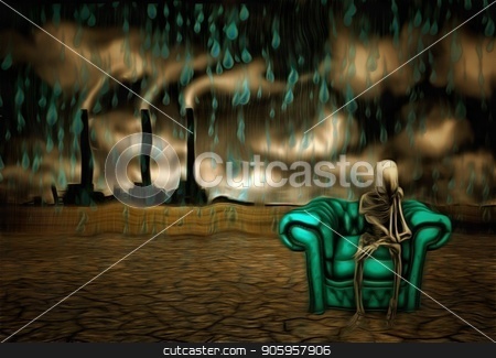 To use this stock image in your creative project, please select the size you need over to the right and click the "Add to Cart" button.
Your downloaded image will come with the Cutcaster watermark removed so don’t worry about the watermark you see on this page. Thinker stock photo, Surrealism. Alien skeleton sits in armchair in arid land. Factory at the horizon. by Bruce Rolff