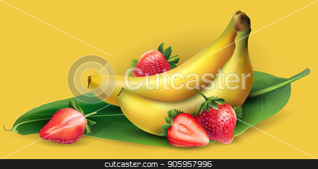 To use this stock image in your creative project, please select the size you need over to the right and click the "Add to Cart" button.
Your downloaded image will come with the Cutcaster watermark removed so don’t worry about the watermark you see on this page. Banana and strawberry stock vector clipart, Delicious banana and strawberry on a yellow background. by ConceptCafe