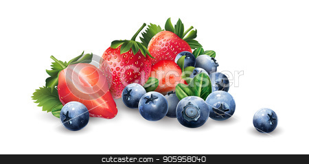 To use this stock image in your creative project, please select the size you need over to the right and click the "Add to Cart" button.
Your downloaded image will come with the Cutcaster watermark removed so don’t worry about the watermark you see on this page. Blueberries and strawberries stock vector clipart, Blueberries and strawberries on a white background. by ConceptCafe