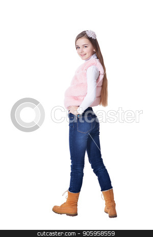 To use this stock image in your creative project, please select the size you need over to the right and click the "Add to Cart" button.
Your downloaded image will come with the Cutcaster watermark removed so don’t worry about the watermark you see on this page. Happy little girl in jeans posing stock photo, Happy little girl in jeans posing isolated on white background by Ruslan Huzau