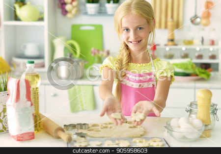 To use this stock image in your creative project, please select the size you need over to the right and click the "Add to Cart" button.
Your downloaded image will come with the Cutcaster watermark removed so don’t worry about the watermark you see on this page. young girl in the kitchen stock photo, young girl in the kitchen making cookies by Ruslan Huzau
