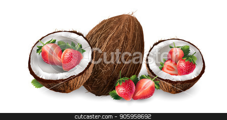 To use this stock image in your creative project, please select the size you need over to the right and click the "Add to Cart" button.
Your downloaded image will come with the Cutcaster watermark removed so don’t worry about the watermark you see on this page. Coconut and strawberry stock vector clipart, Realistic coconut and strawberry on a white background. by ConceptCafe