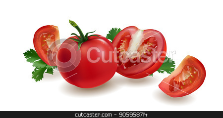 To use this stock image in your creative project, please select the size you need over to the right and click the "Add to Cart" button.
Your downloaded image will come with the Cutcaster watermark removed so don’t worry about the watermark you see on this page. Tomatoes on a red background stock vector clipart, Realistic fresh tomatoes on a white background. by ConceptCafe