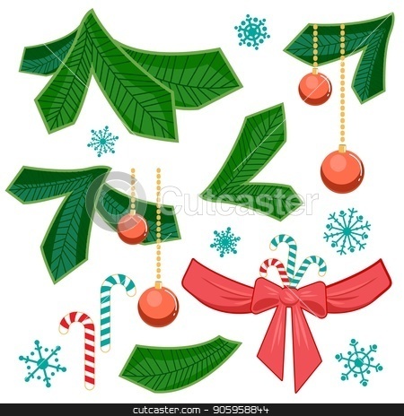 To use this stock image in your creative project, please select the size you need over to the right and click the "Add to Cart" button.
Your downloaded image will come with the Cutcaster watermark removed so don’t worry about the watermark you see on this page. Set of chriatmas stripe and fir branch. Design elements for christmas. stock vector clipart, Set of chriatmas stripe and fir branch with bow and ribbon, sweet candy, christmas balls and snowflakes isolated on white background. For design of Christmas or New Year congratulations, offers by Heliburcka
