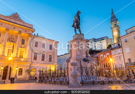 To use this stock image in your creative project, please select the size you need over to the right and click the "Add to Cart" button.
Your downloaded image will come with the Cutcaster watermark removed so don’t worry about the watermark you see on this page. Tartini Square in old tourist costal Mediterranean town of Piran, Slovenia. stock photo, Spectacular evening view of Tartini Square in old town Piran in Slovenia. Traveling concept. Beautiful Mediterranean tourist town on Slovenian cost. by kasto