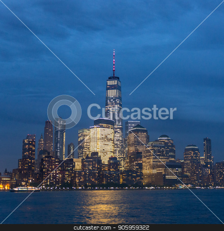To use this stock image in your creative project, please select the size you need over to the right and click the "Add to Cart" button.
Your downloaded image will come with the Cutcaster watermark removed so don’t worry about the watermark you see on this page. Panoramic view of Lower Manhattan from Ellis Island at dusk, New York City. stock photo, Panoramic view of Lower Manhattan from Ellis Island at cloudy dusk, New York City. by kasto