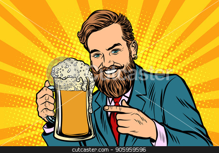 To use this stock image in your creative project, please select the size you need over to the right and click the "Add to Cart" button.
Your downloaded image will come with the Cutcaster watermark removed so don’t worry about the watermark you see on this page. Smiling man with a mug of beer foam stock vector clipart, Smiling man with a mug of beer foam. Comic cartoon pop art retro vector illustration drawing by rogistok
