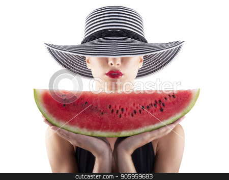 To use this stock image in your creative project, please select the size you need over to the right and click the "Add to Cart" button.
Your downloaded image will come with the Cutcaster watermark removed so don’t worry about the watermark you see on this page. Girl in swimsuit with red watermelon in hand stock photo, Girl in swimsuit with fresh red watermelon in hand by Federico Caputo