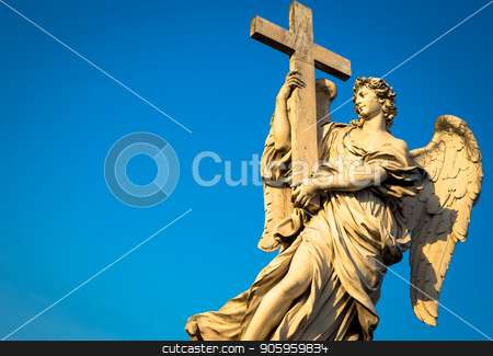 To use this stock image in your creative project, please select the size you need over to the right and click the "Add to Cart" button.
Your downloaded image will come with the Cutcaster watermark removed so don’t worry about the watermark you see on this page. Catholic angel with cross stock photo, Rome, statue of an angel on the bridge in front of Castel Sant'Angelo. Conceptual useful for spirituality, christianity and faith. by Paolo Gallo