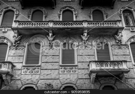 To use this stock image in your creative project, please select the size you need over to the right and click the "Add to Cart" button.
Your downloaded image will come with the Cutcaster watermark removed so don’t worry about the watermark you see on this page. TURIN, ITALY - Dragon on Victory Palace facade stock photo, Turin, Corso Francia, Casa dei Draghi/Palazzo della Vittoria von Gottardo Gussoni (art nouveau house). Dragon detail on the facade. by Paolo Gallo
