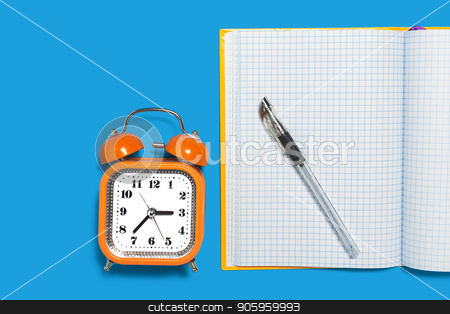 To use this stock image in your creative project, please select the size you need over to the right and click the "Add to Cart" button.
Your downloaded image will come with the Cutcaster watermark removed so don’t worry about the watermark you see on this page. copybook, alarm clock and a pen stock photo, white opened copybook, orange alarm clock and a black pen lying on the blue background. concept of office and educational chancery by Oleh