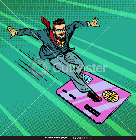 To use this stock image in your creative project, please select the size you need over to the right and click the "Add to Cart" button.
Your downloaded image will come with the Cutcaster watermark removed so don’t worry about the watermark you see on this page. Businessman and Bank card. Extreme sports speed on the Board stock vector clipart, Businessman and Bank card. Extreme sports speed on the Board. Comic cartoon pop art retro vector illustration drawing by rogistok