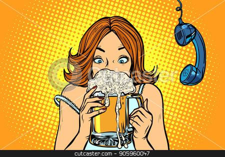 To use this stock image in your creative project, please select the size you need over to the right and click the "Add to Cart" button.
Your downloaded image will come with the Cutcaster watermark removed so don’t worry about the watermark you see on this page. Lunch break. Woman drinking beer stock vector clipart, Lunch break. Woman drinking beer. Comic cartoon pop art retro vector illustration drawing by rogistok