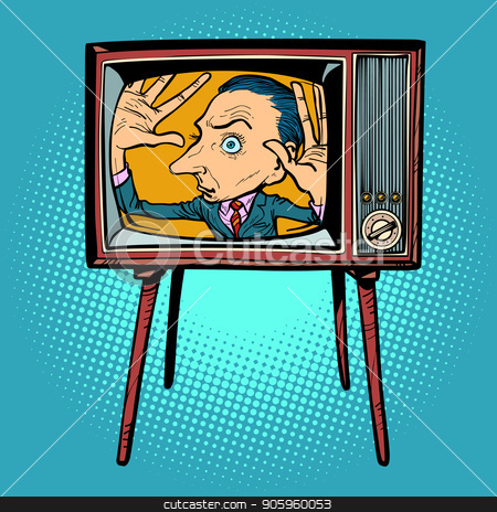 To use this stock image in your creative project, please select the size you need over to the right and click the "Add to Cart" button.
Your downloaded image will come with the Cutcaster watermark removed so don’t worry about the watermark you see on this page. man inside TV stock vector clipart, man inside TV. Comic cartoon pop art retro vector illustration drawing by rogistok