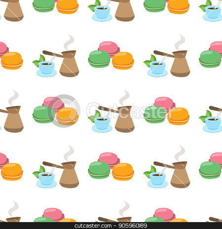 To use this stock image in your creative project, please select the size you need over to the right and click the "Add to Cart" button.
Your downloaded image will come with the Cutcaster watermark removed so don’t worry about the watermark you see on this page. Seamless pattern with illustrations on a coffee theme. Turkish coffee pot, cup of coffee and macaroon stock vector clipart, Seamless pattern with illustrations on a coffee theme. Turkish coffee pot, cup of coffee and macaroon. by Filipp Efanov