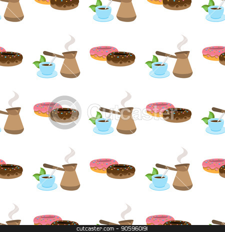 To use this stock image in your creative project, please select the size you need over to the right and click the "Add to Cart" button.
Your downloaded image will come with the Cutcaster watermark removed so don’t worry about the watermark you see on this page. Seamless pattern with illustrations on a coffee theme. Turkish coffee pot, cup of coffee and donuts stock vector clipart, Seamless pattern with illustrations on a coffee theme. Turkish coffee pot, cup of coffee and donuts. by Filipp Efanov