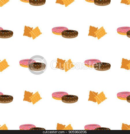 To use this stock image in your creative project, please select the size you need over to the right and click the "Add to Cart" button.
Your downloaded image will come with the Cutcaster watermark removed so don’t worry about the watermark you see on this page. Seamless pattern with crackers and donuts. stock vector clipart, Seamless pattern with crackers and donuts on white background. by Filipp Efanov