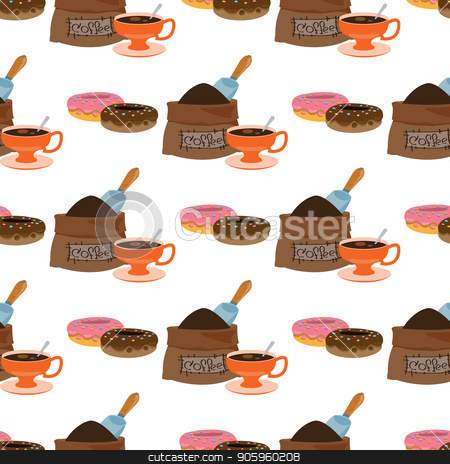 To use this stock image in your creative project, please select the size you need over to the right and click the "Add to Cart" button.
Your downloaded image will come with the Cutcaster watermark removed so don’t worry about the watermark you see on this page. Seamless pattern with illustrations on the theme of coffee. Donuts and a bag of coffee beans stock vector clipart, Seamless pattern with illustrations on the theme of coffee. Donuts and a bag of coffee beans. by Filipp Efanov