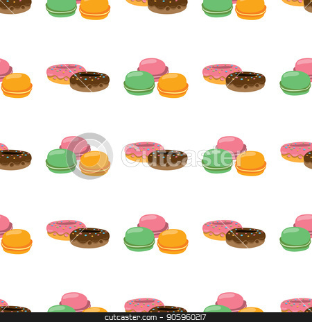 To use this stock image in your creative project, please select the size you need over to the right and click the "Add to Cart" button.
Your downloaded image will come with the Cutcaster watermark removed so don’t worry about the watermark you see on this page. Seamless pattern with macaroon and donuts. stock vector clipart, Seamless pattern with macaroon and donuts on white background. by Filipp Efanov