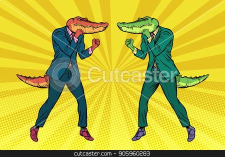 To use this stock image in your creative project, please select the size you need over to the right and click the "Add to Cart" button.
Your downloaded image will come with the Cutcaster watermark removed so don’t worry about the watermark you see on this page. A fight between two businessmen crocodiles. Competition concept stock vector clipart, A fight between two businessmen crocodiles. Competition concept. Pop art retro vector illustration vintage kitsch drawing by studiostoks