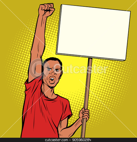 To use this stock image in your creative project, please select the size you need over to the right and click the "Add to Cart" button.
Your downloaded image will come with the Cutcaster watermark removed so don’t worry about the watermark you see on this page. Afrikan man protests with a poster stock vector clipart, Afrikan man protests with a poster. Pop art retro vector illustration vintage kitsch drawing by studiostoks