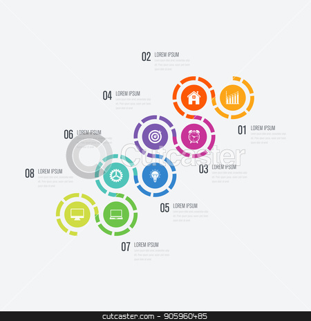To use this stock image in your creative project, please select the size you need over to the right and click the "Add to Cart" button.
Your downloaded image will come with the Cutcaster watermark removed so don’t worry about the watermark you see on this page. Vector illustration infographics 8 options stock vector clipart, Vector illustration infographics 8 options. Data and information visualization. Dynamic infographics stylish geometric. element for design business invitations, gift cards, flyers and brochures by Amelisk