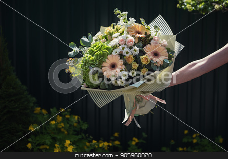 To use this stock image in your creative project, please select the size you need over to the right and click the "Add to Cart" button.
Your downloaded image will come with the Cutcaster watermark removed so don’t worry about the watermark you see on this page. beauty wedding bouquet stock photo, Female hands holding beauty wedding bouquet by olinchuk