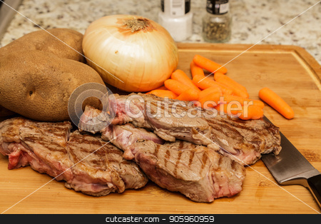 To use this stock image in your creative project, please select the size you need over to the right and click the "Add to Cart" button.
Your downloaded image will come with the Cutcaster watermark removed so don’t worry about the watermark you see on this page. Three Chuck Steaks with Vegetables stock photo, Three Chuck Steaks with potatoes, onion and carrots by Darryl Brooks