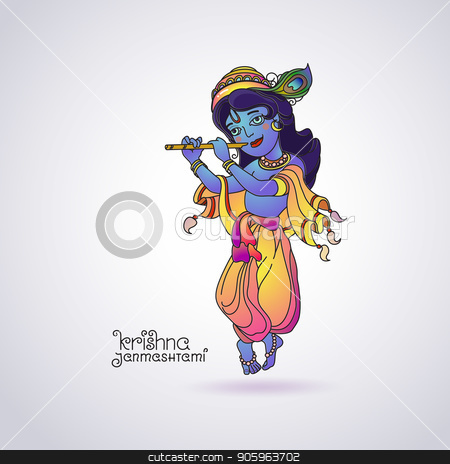 Krishna Janmashtami Greeting Card Colorful Illustration On White