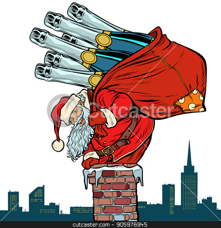 To use this stock image in your creative project, please select the size you need over to the right and click the "Add to Cart" button.
Your downloaded image will come with the Cutcaster watermark removed so don’t worry about the watermark you see on this page. Santa Claus with champagne climbs the chimney. Isolate on white stock vector clipart, Santa Claus with champagne climbs the chimney. Isolate on white background. Pop art retro vector illustration vintage kitsch drawing by studiostoks